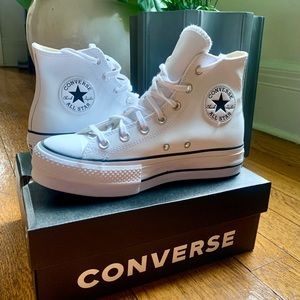 Brand New Leather Converse Platform High Top Sneakers. Size 7